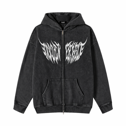 Snow Washed Zip-Through Fleece Hoodie