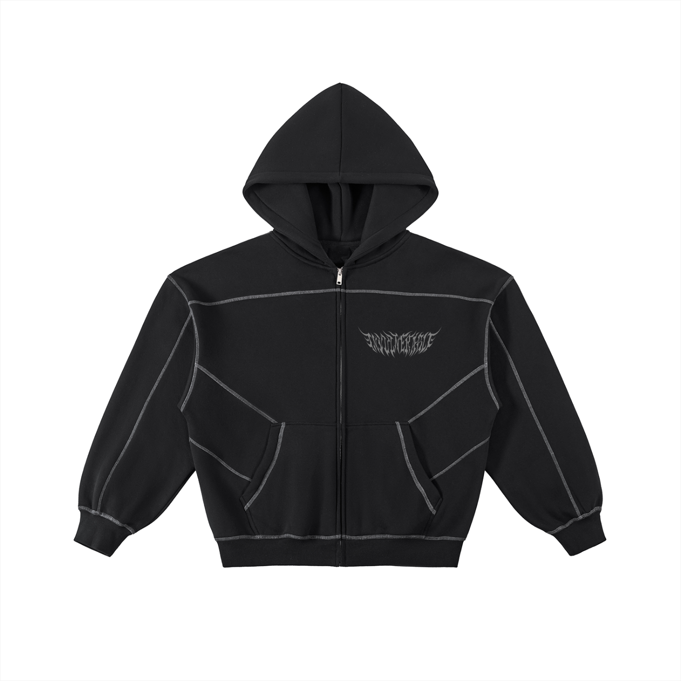 Contrast-Stitched Fleece Zip Hoodie