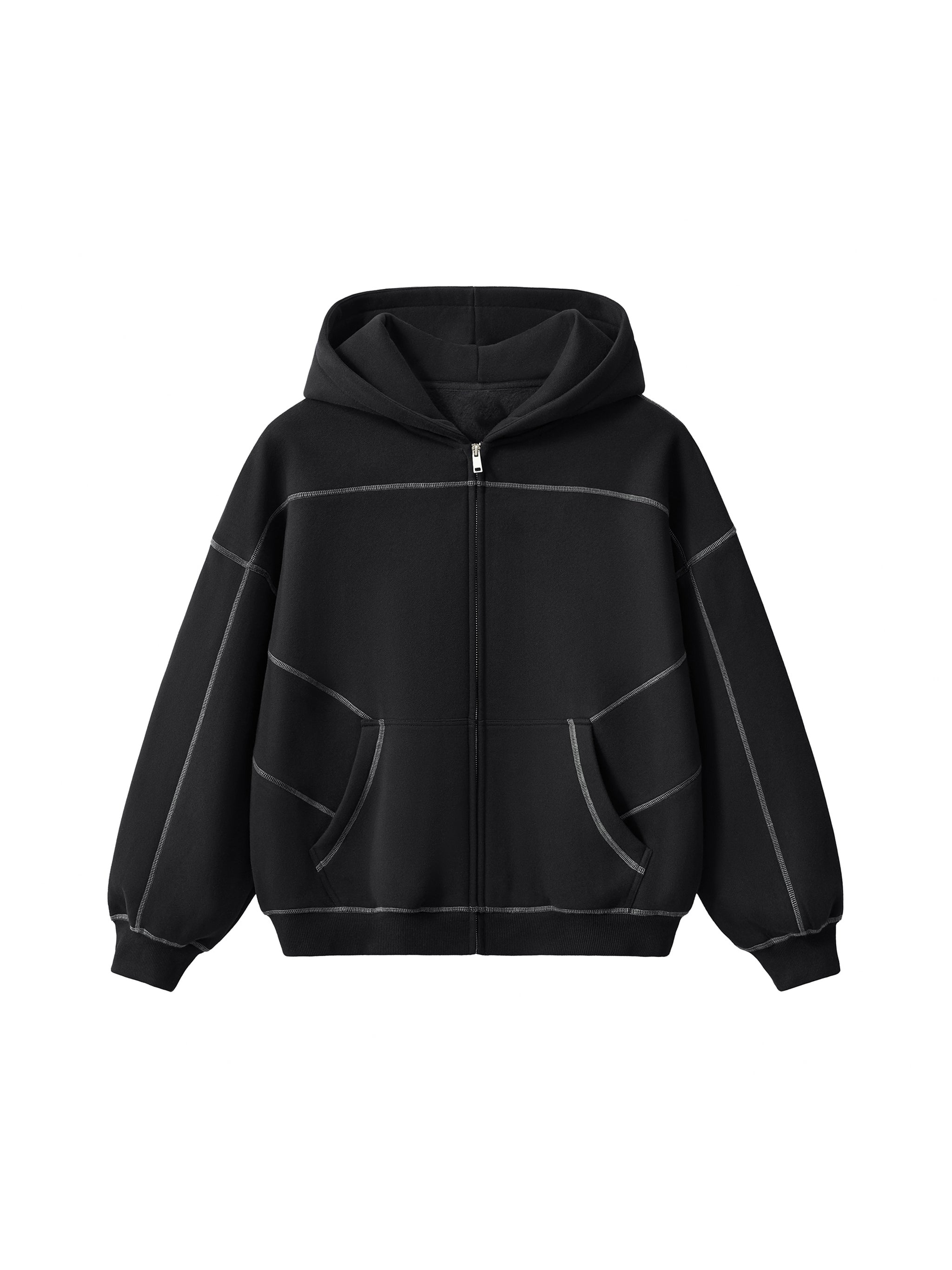 Contrast-Stitched Fleece Zip Hoodie